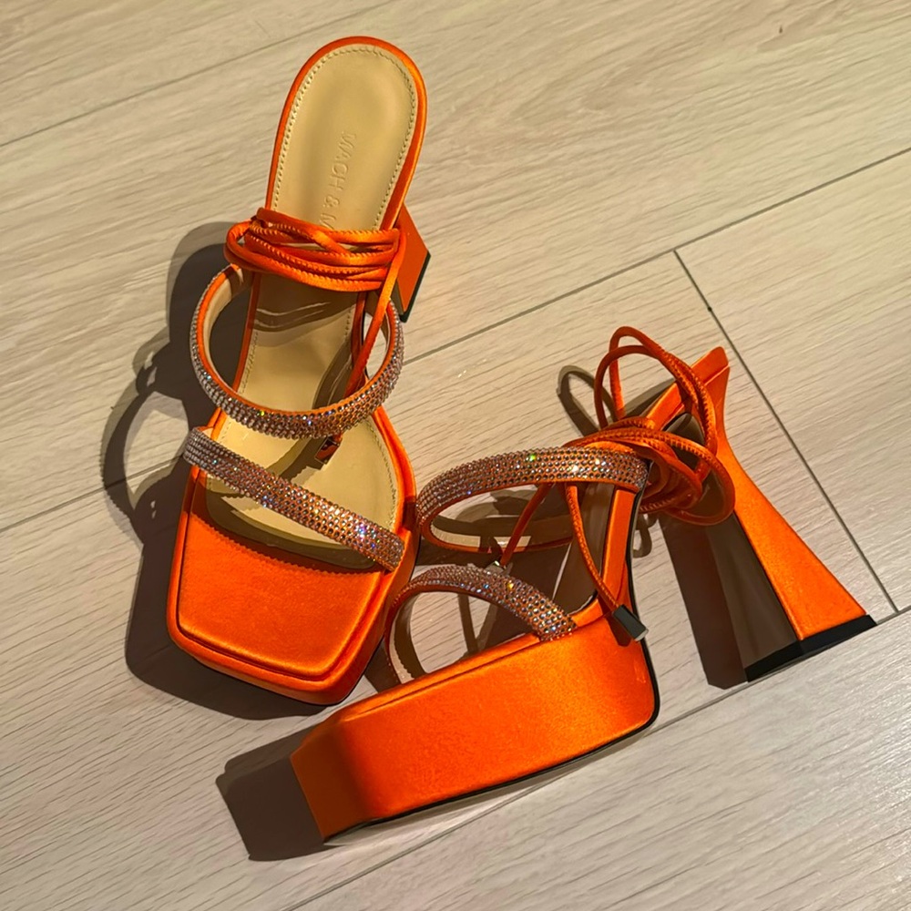 Gorgeous Sexy orange satin high heel Mach & Mach Sandles.